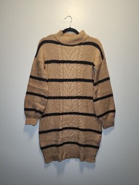 Black And Brown Striped Long Sleeve Sweater Dress | Small